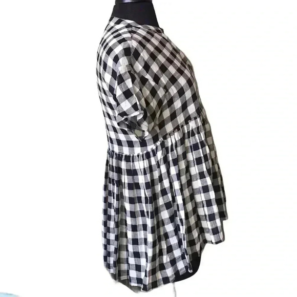 11.1 Tylho Gingham Print Babydoll Empire Waist Swing Silhouette Blouse S… - Picture 2 of 6